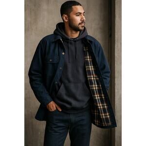 Carhartt Men’s Chore Coat Shacket Large Navy Blanket Lined Canvas Plaid Utility